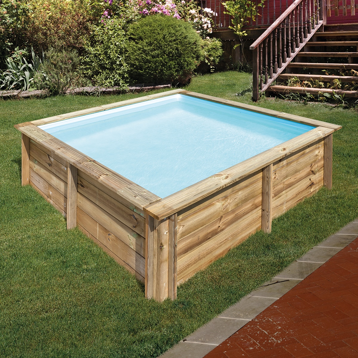Piscina madera cuadrada 225x225x0,68m Marrón-7