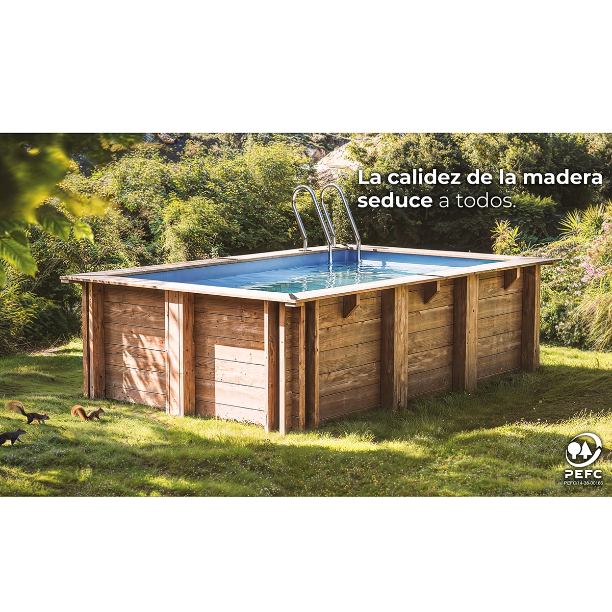 Piscina madera cuadrada 225x225x0,68m Marrón-8