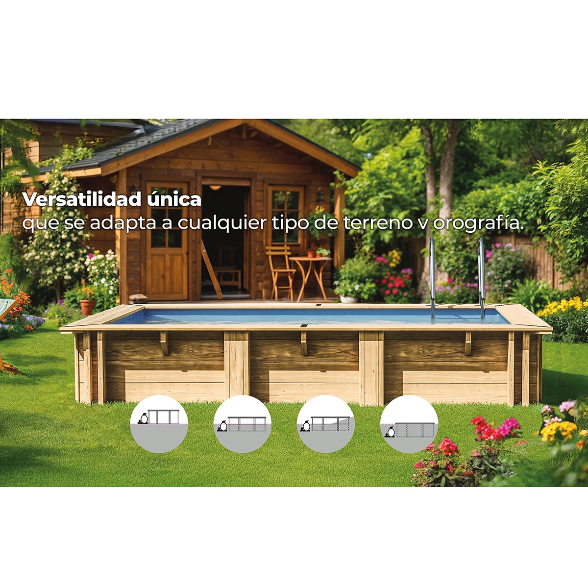 Piscina madera cuadrada 225x225x0,68m Marrón-9