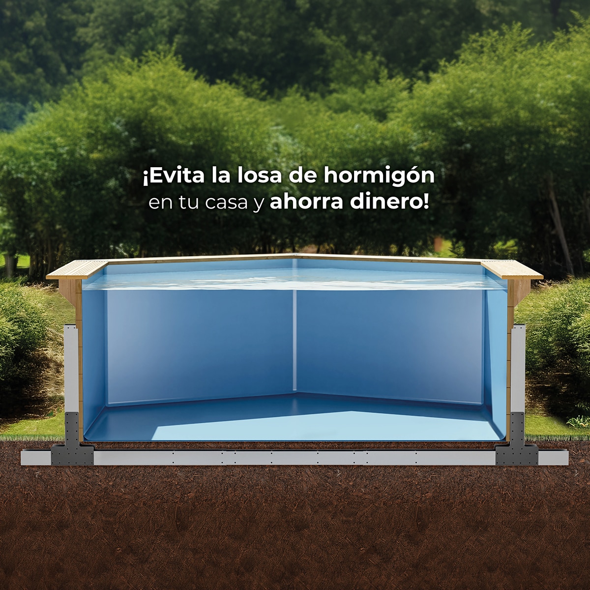 Piscina madera cuadrada 225x225x0,68m Marrón-10