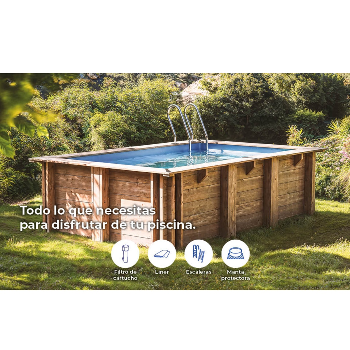 Piscina madera cuadrada 225x225x0,68m Marrón-12