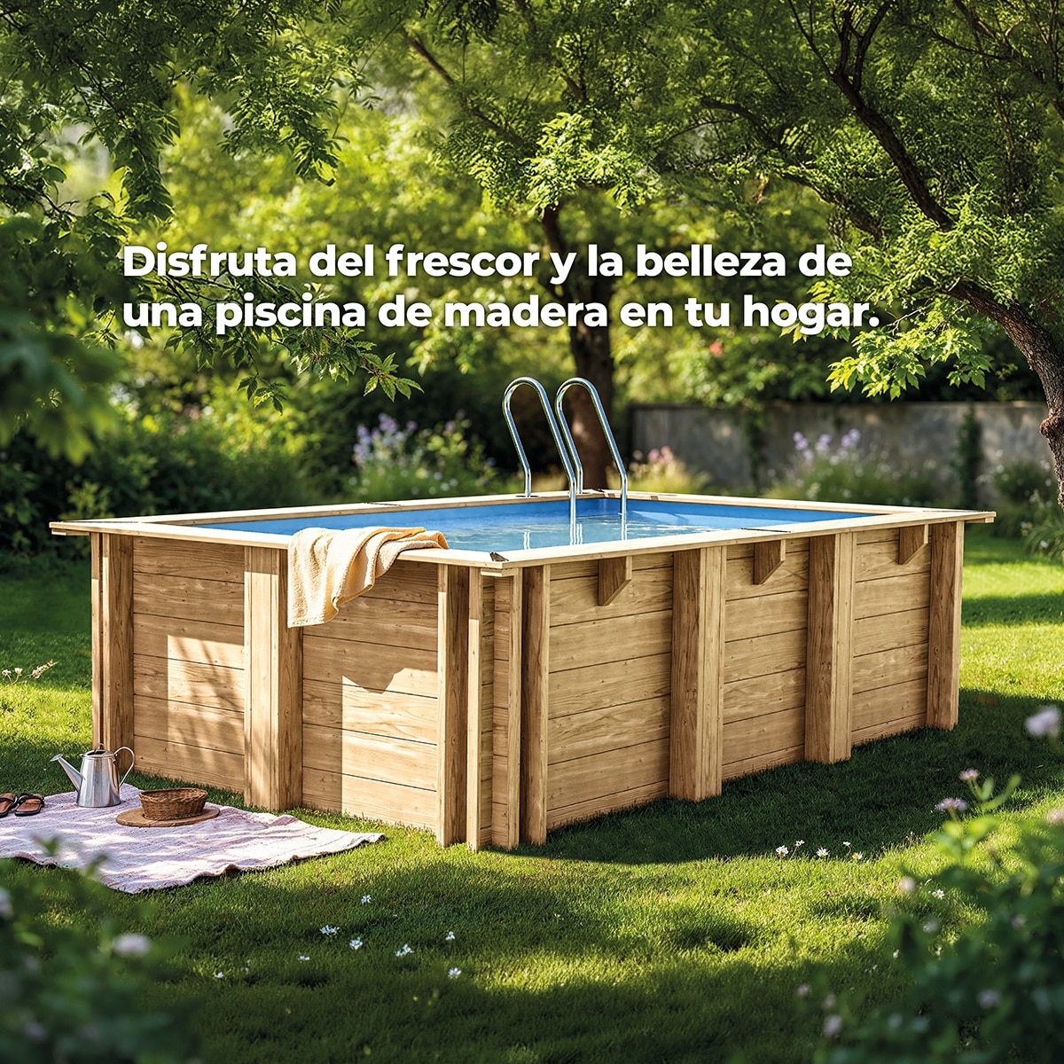 Piscina madera cuadrada 225x225x0,68m Marrón-13