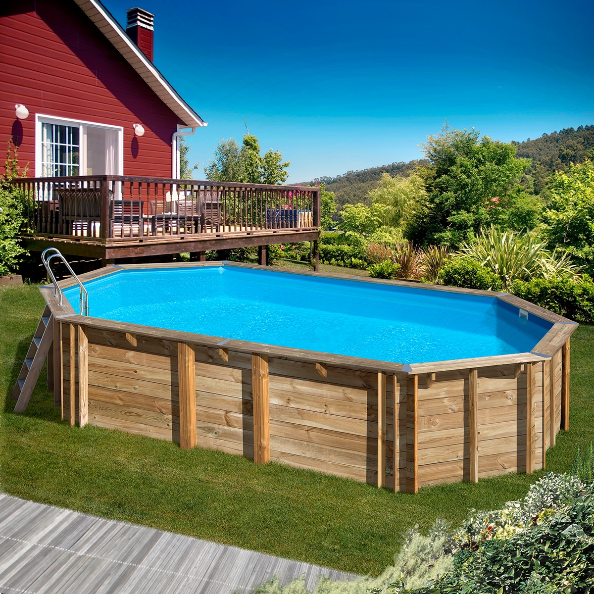 Piscina madera ovalada 755x456x146cm Marrón-9