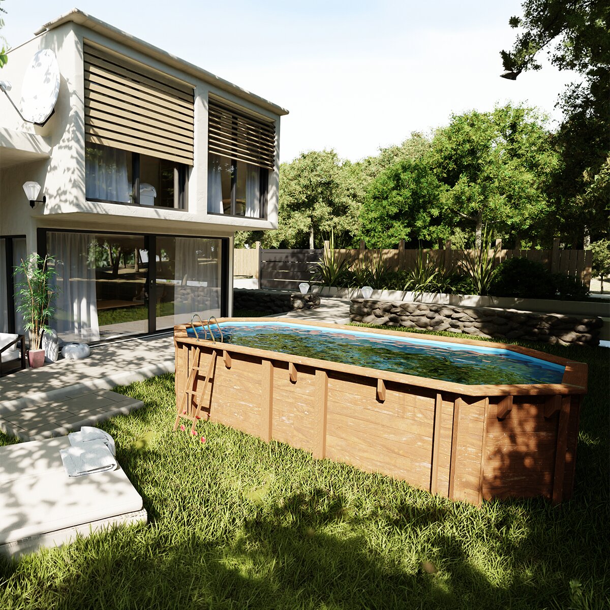 Piscina madera ovalada 755x456x146cm Marrón-10