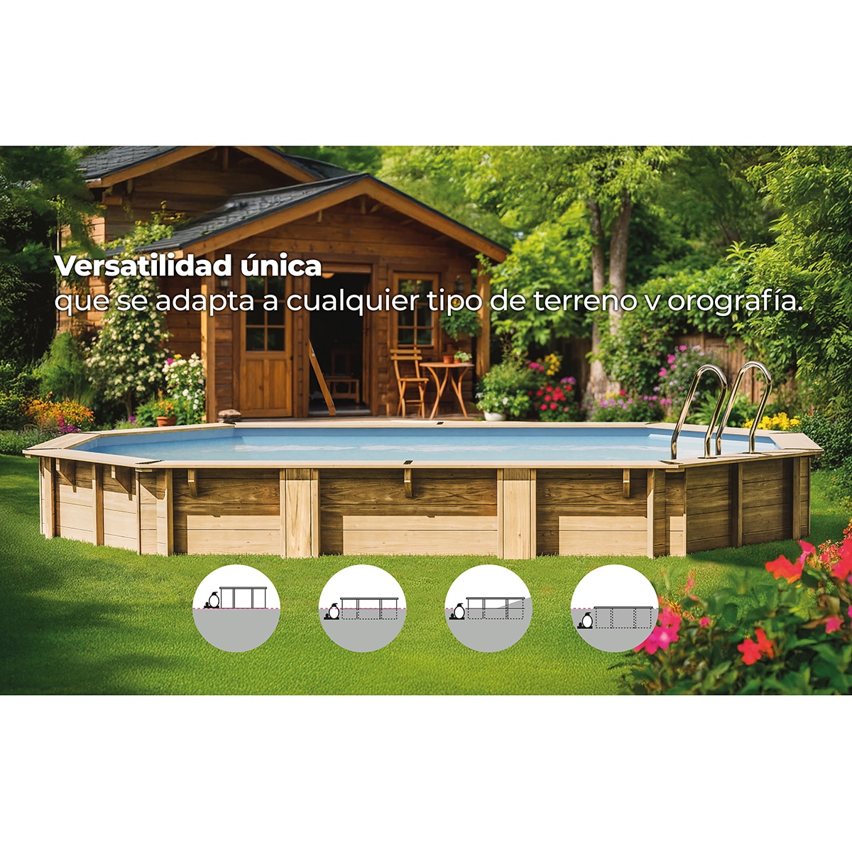 Piscina madera ovalada 755x456x146cm Marrón-12