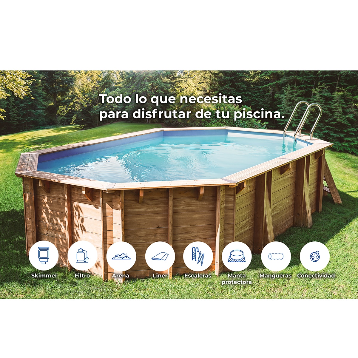 Piscina madera ovalada 755x456x146cm Marrón-14