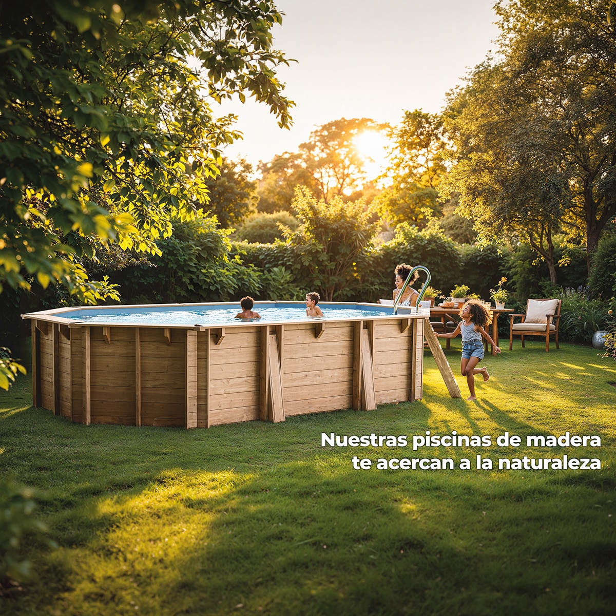 Piscina madera ovalada 755x456x146cm Marrón-17