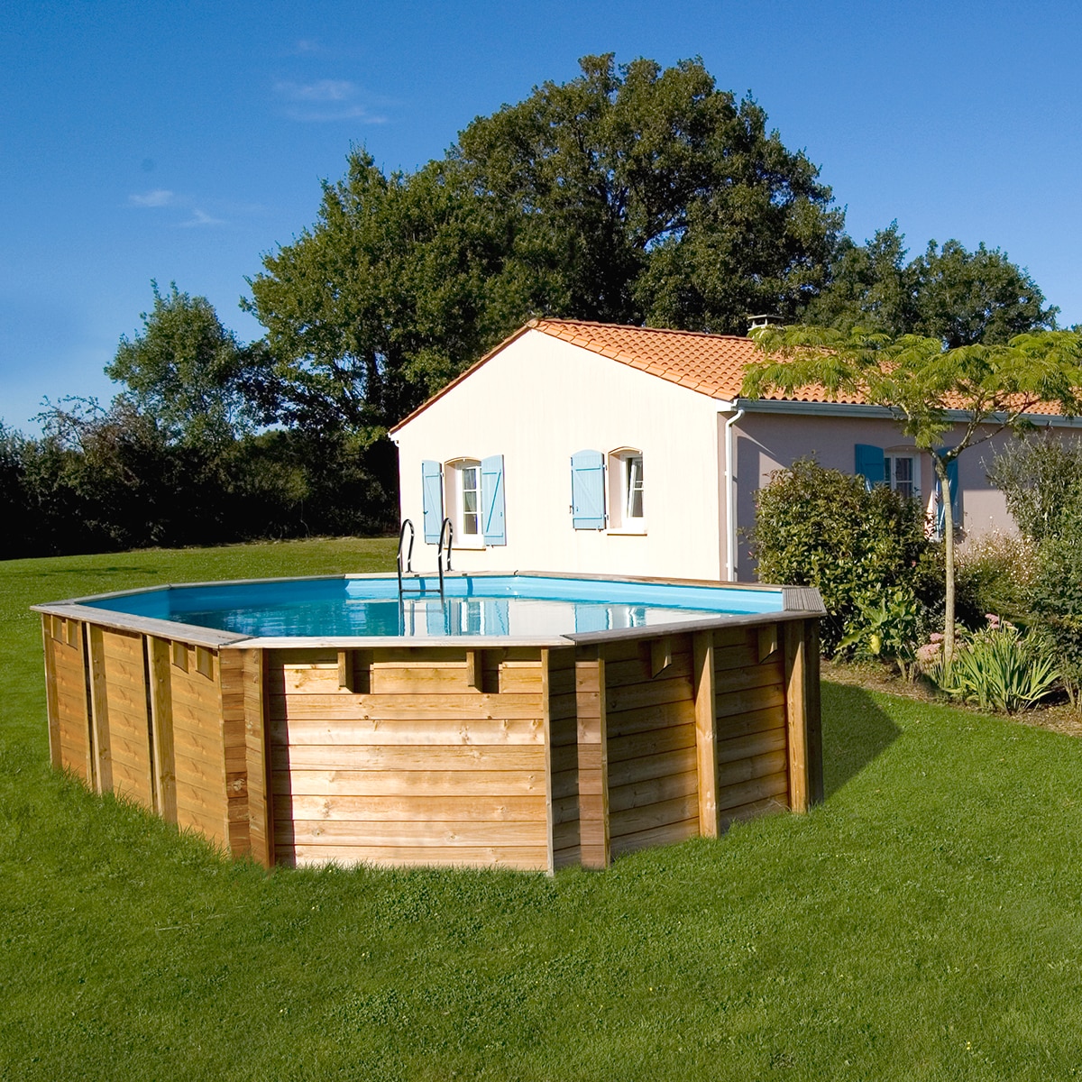 Piscina madera ovalada 672x472x146cm Marrón-10