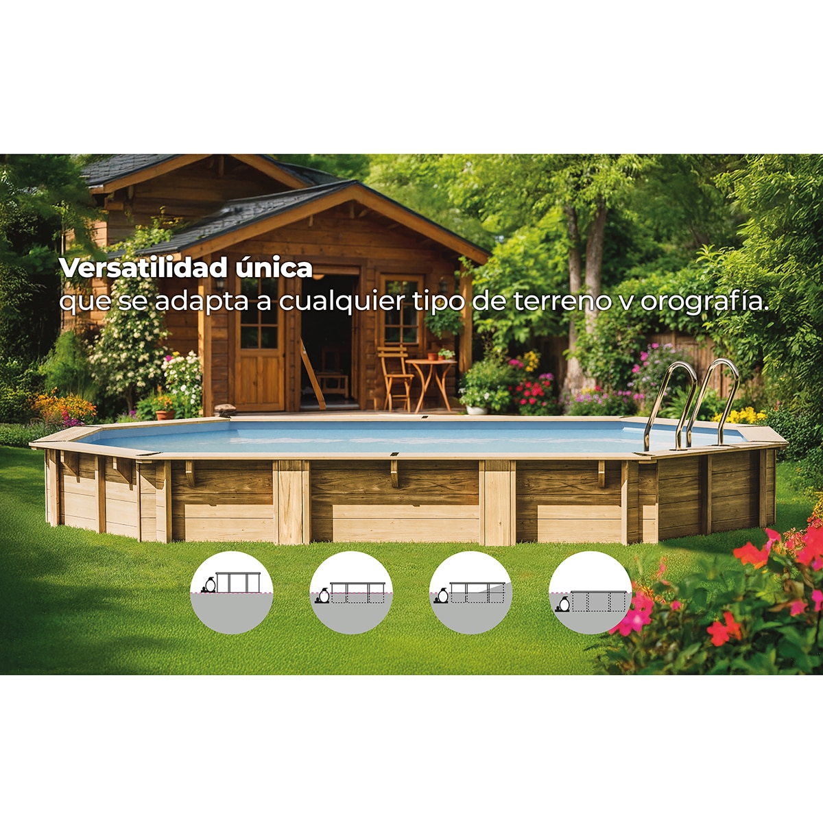 Piscina madera ovalada 672x472x146cm Marrón-12