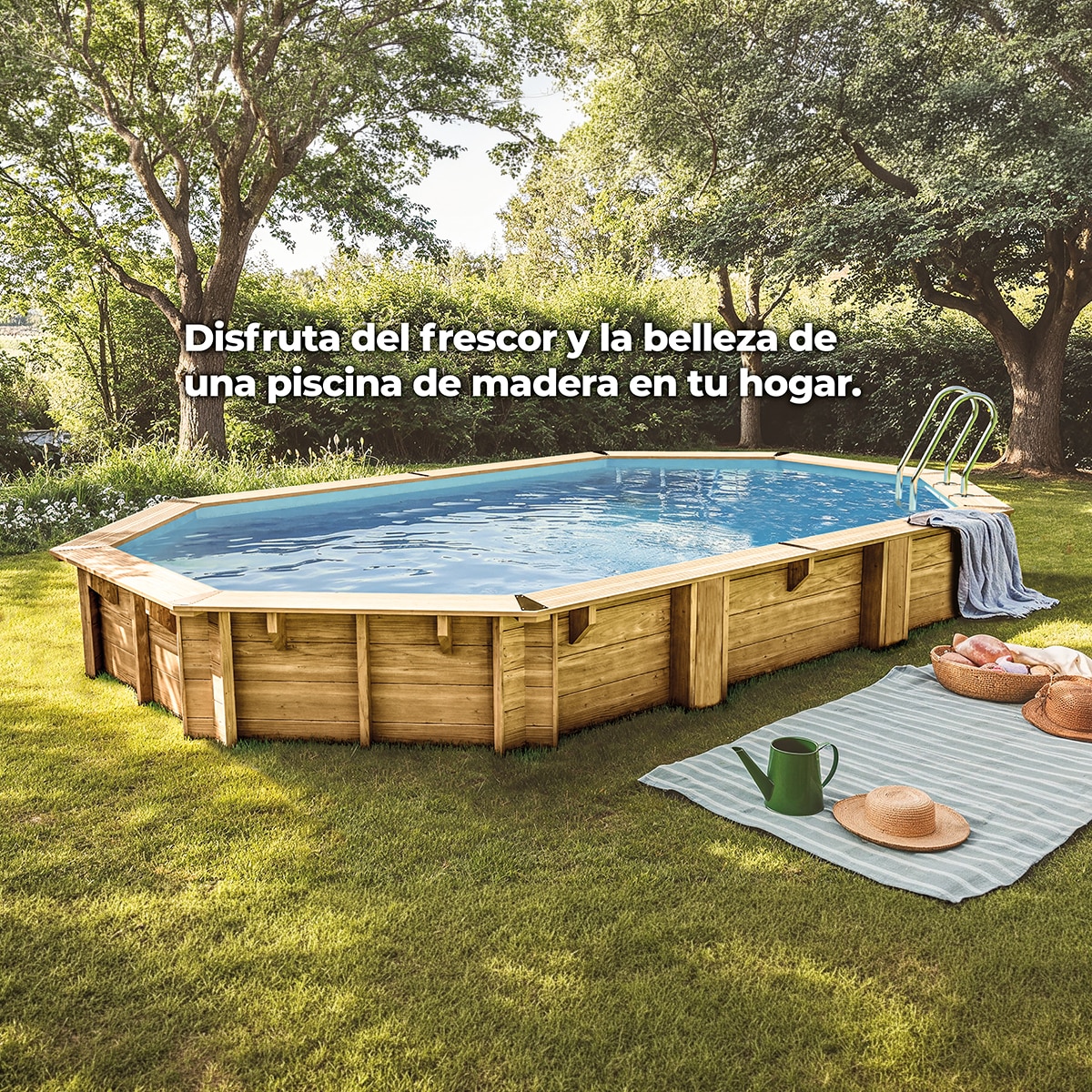 Piscina madera ovalada 672x472x146cm Marrón-15