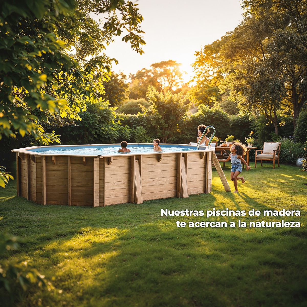 Piscina madera ovalada 672x472x146cm Marrón-17
