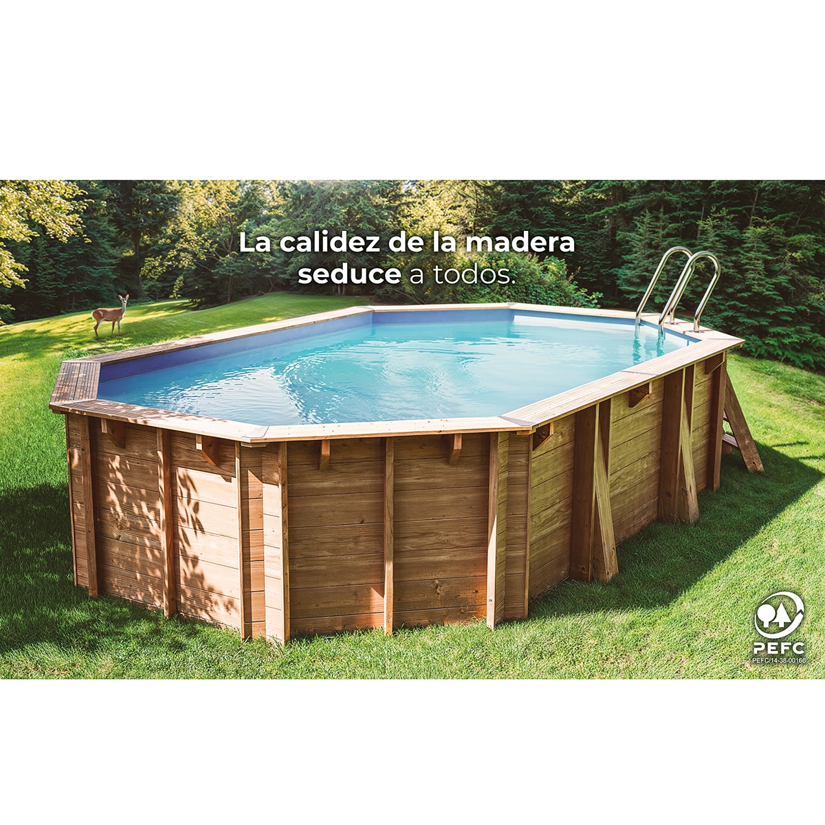 Piscina madera ovalada 620x395x136cm Marrón-11