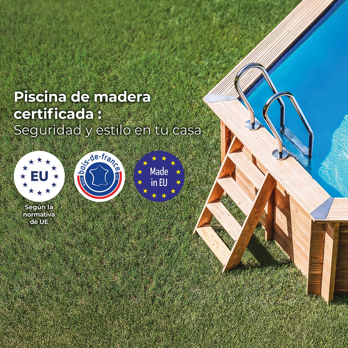 Piscina madera ovalada 620x395x136cm Marrón-15