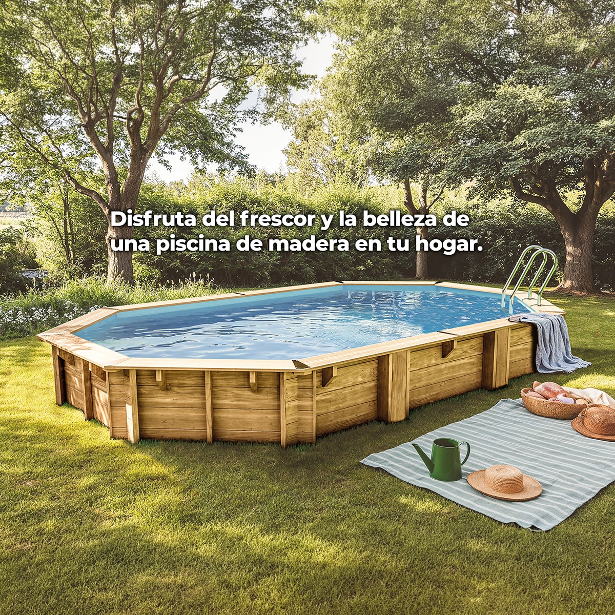 Piscina madera ovalada 620x395x136cm Marrón-17