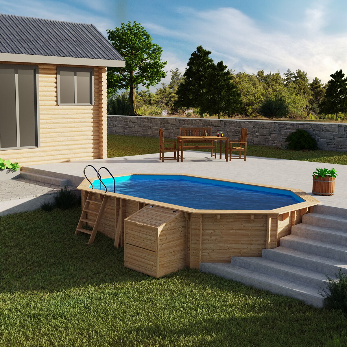 Piscina madera ovalada 656x456x131cm Marrón-9