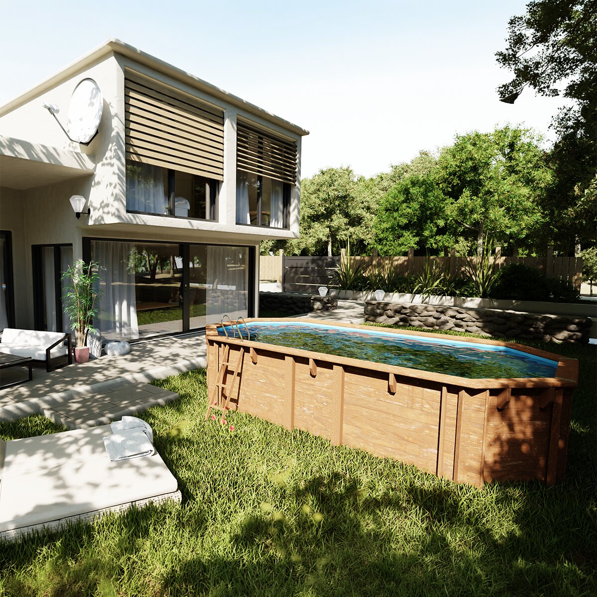 Piscina madera ovalada 656x456x131cm Marrón-10