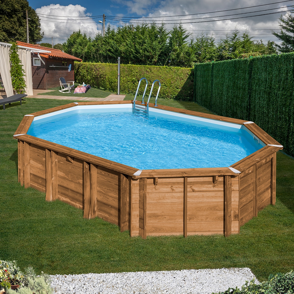 Piscina madera ovalada 656x456x131cm Marrón-11