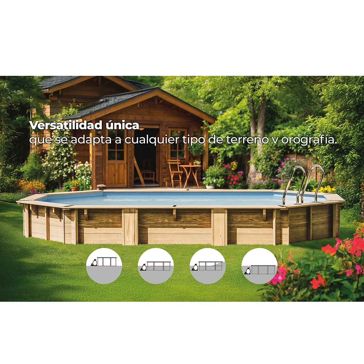 Piscina madera ovalada 656x456x131cm Marrón-13