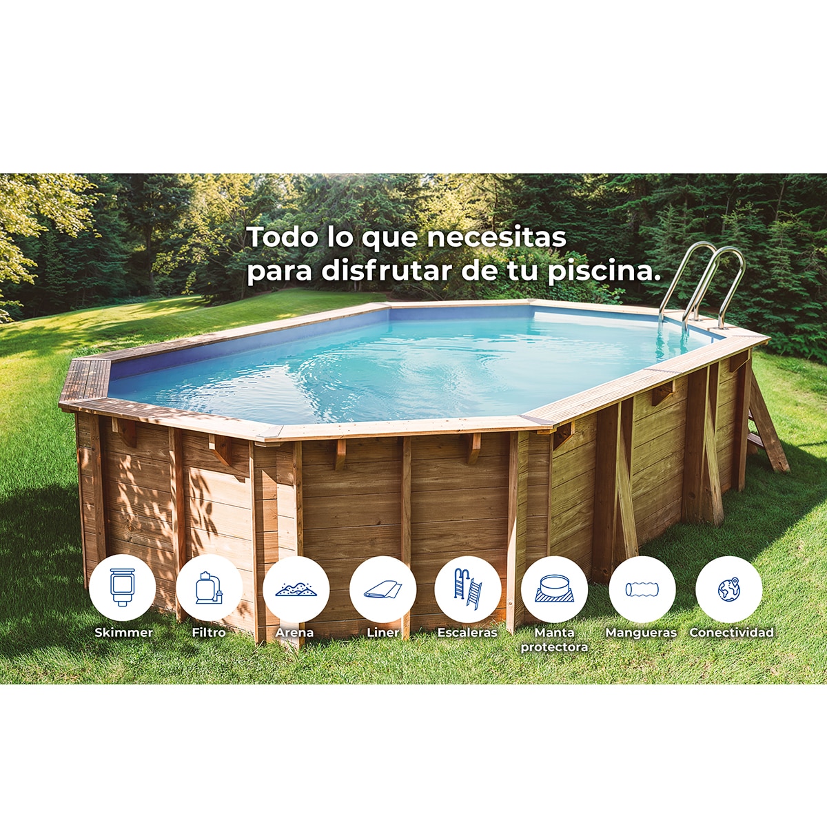 Piscina madera ovalada 656x456x131cm Marrón-15