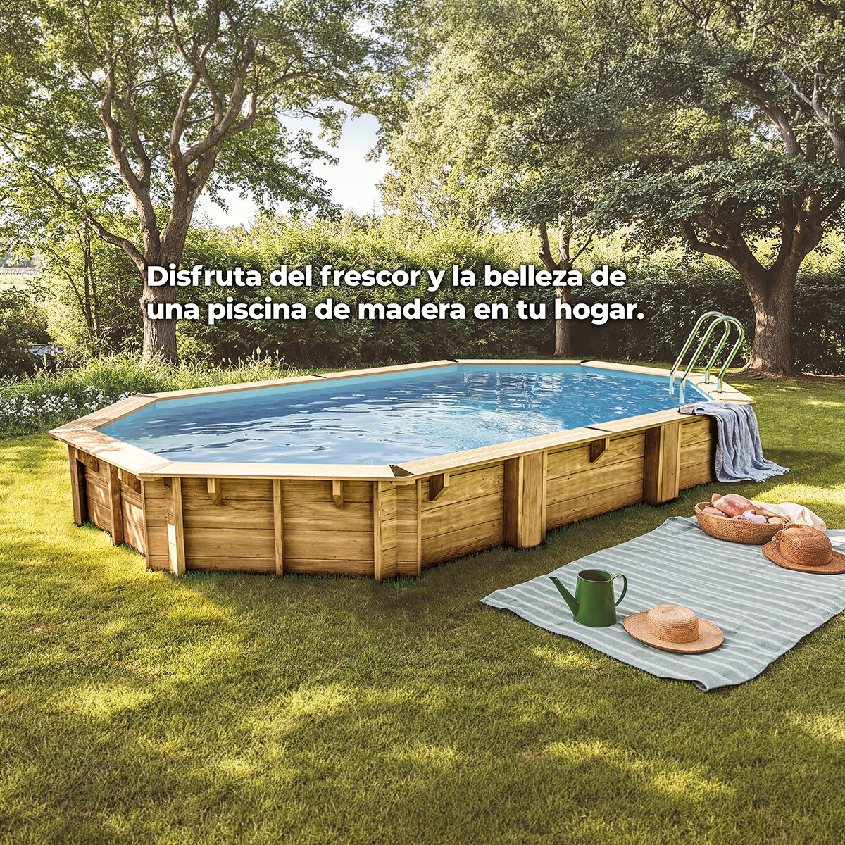 Piscina madera ovalada 656x456x131cm Marrón-16