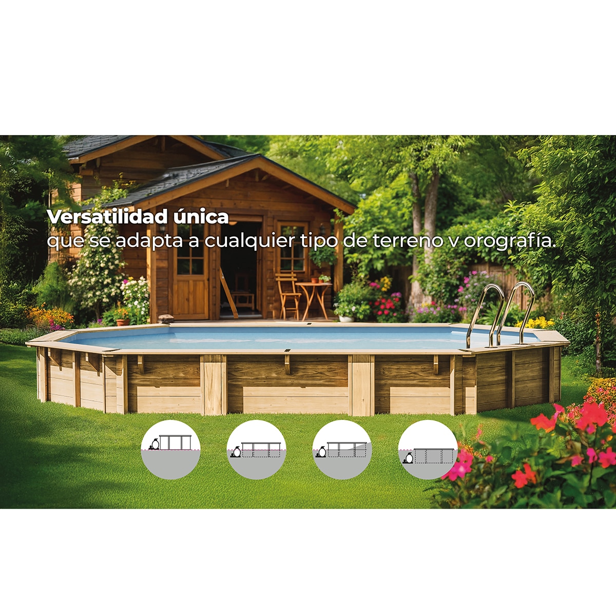 Piscina madera ovalada 632x335x130cm Marrón-12