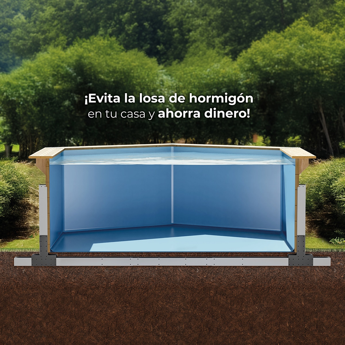 Piscina madera ovalada 632x335x130cm Marrón-13