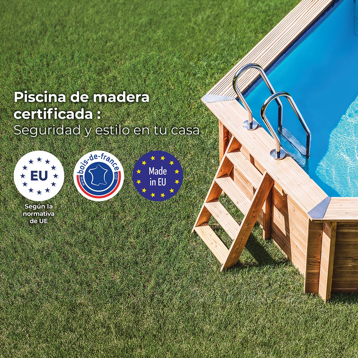 Piscina madera ovalada 632x335x130cm Marrón-14