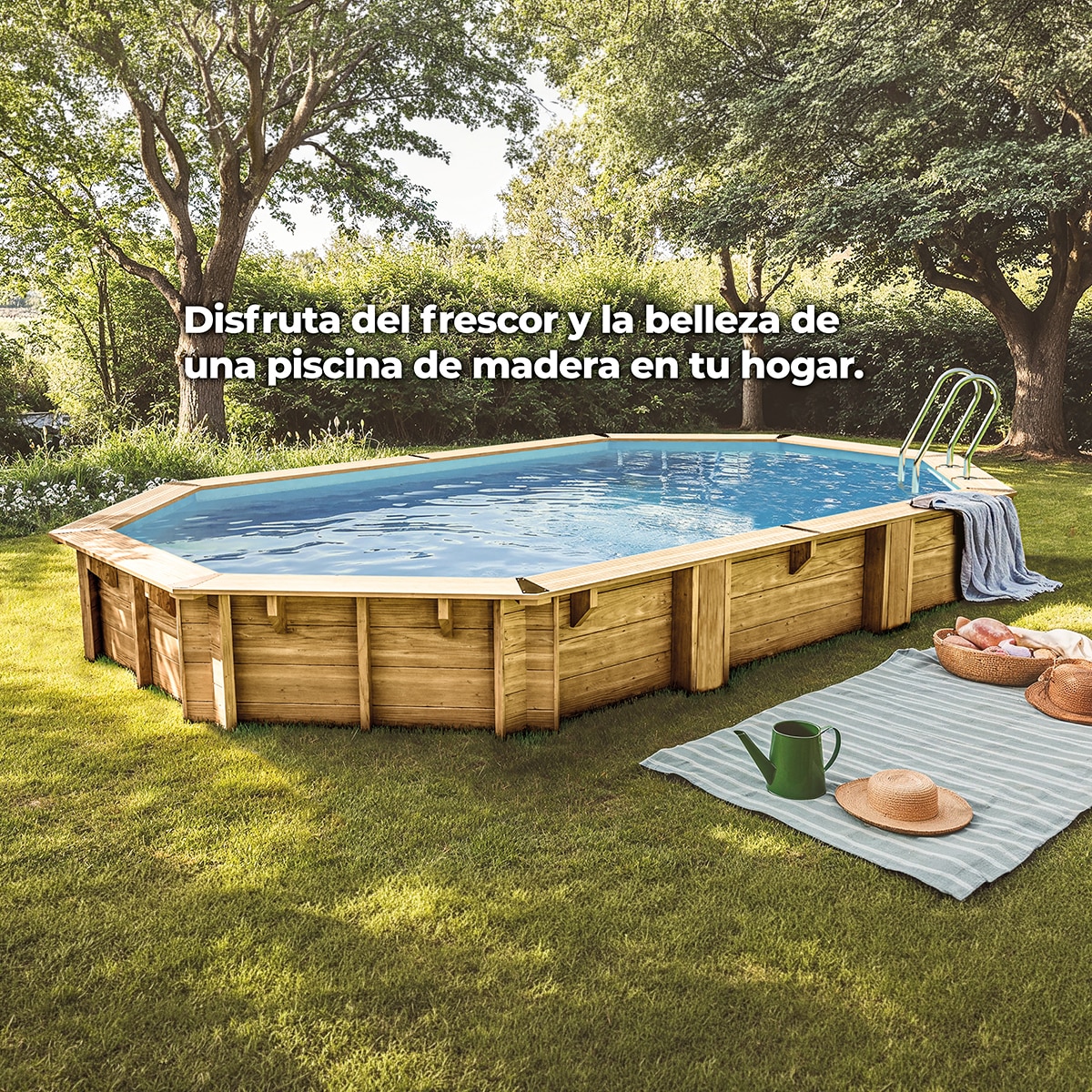 Piscina madera ovalada 632x335x130cm Marrón-16
