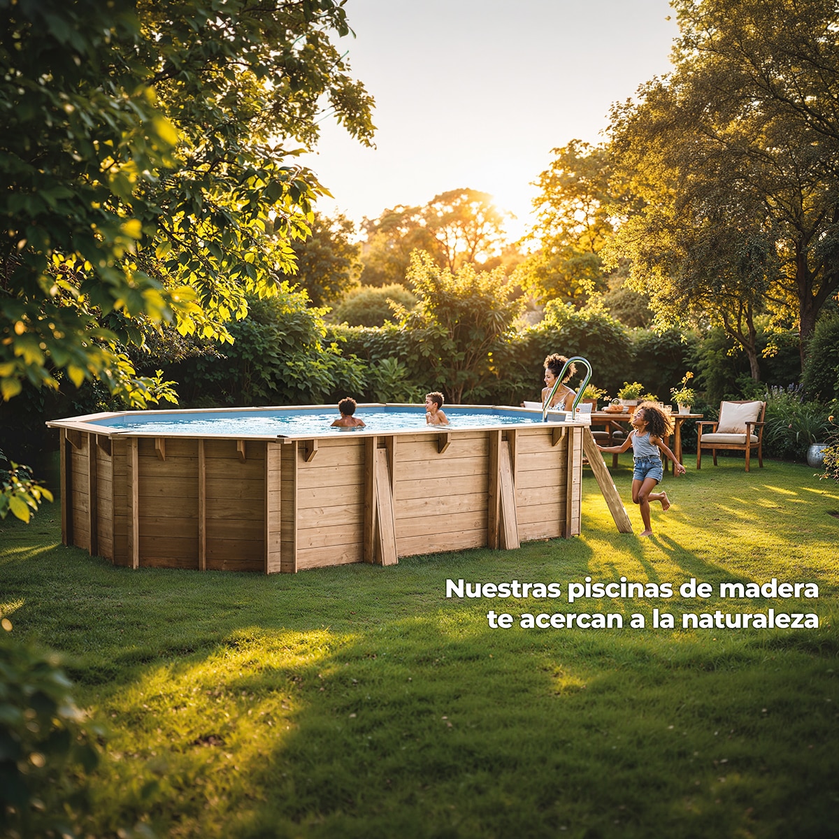Piscina madera ovalada 632x335x130cm Marrón-19
