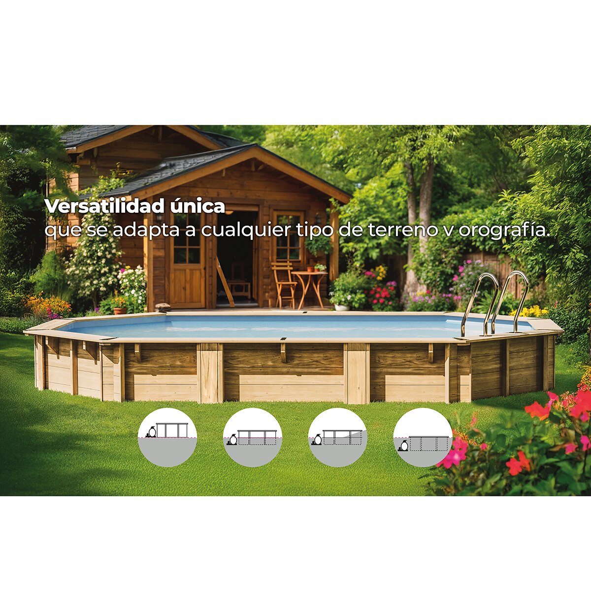 Piscina madera ovalada 535x335x136cm Marrón-9