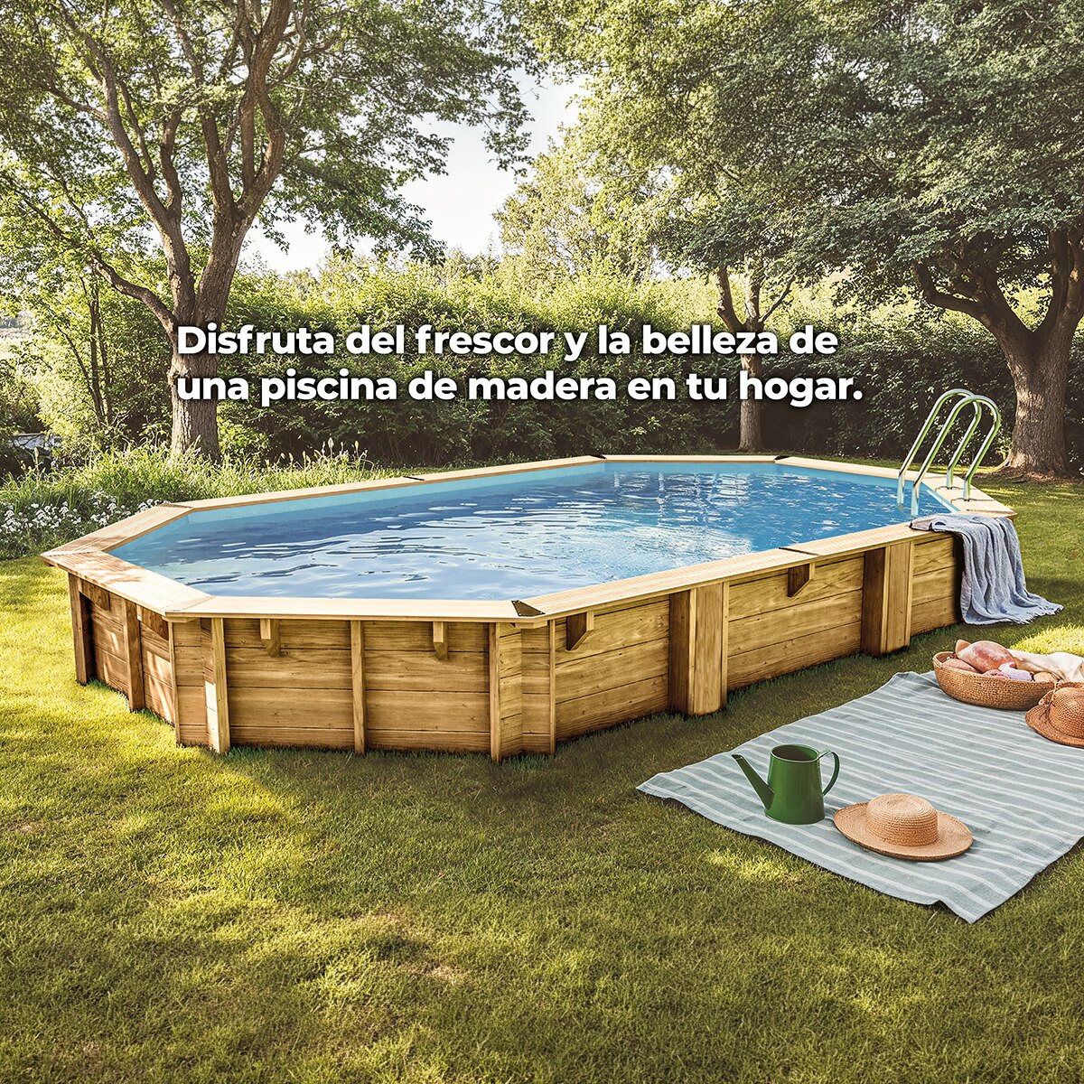 Piscina madera ovalada 535x335x136cm Marrón-14