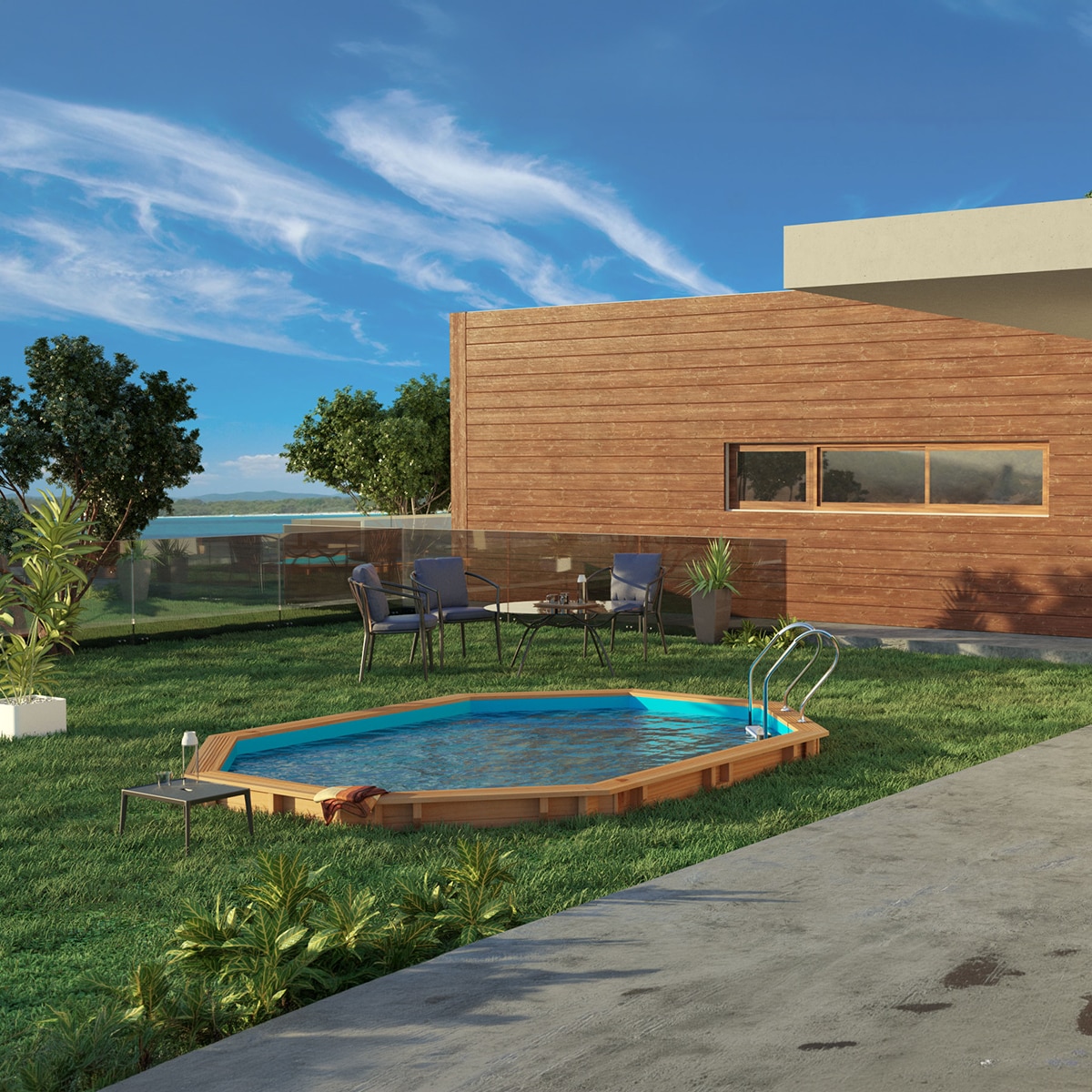 Piscina madera ovalada 536x336x117cm Marrón-9