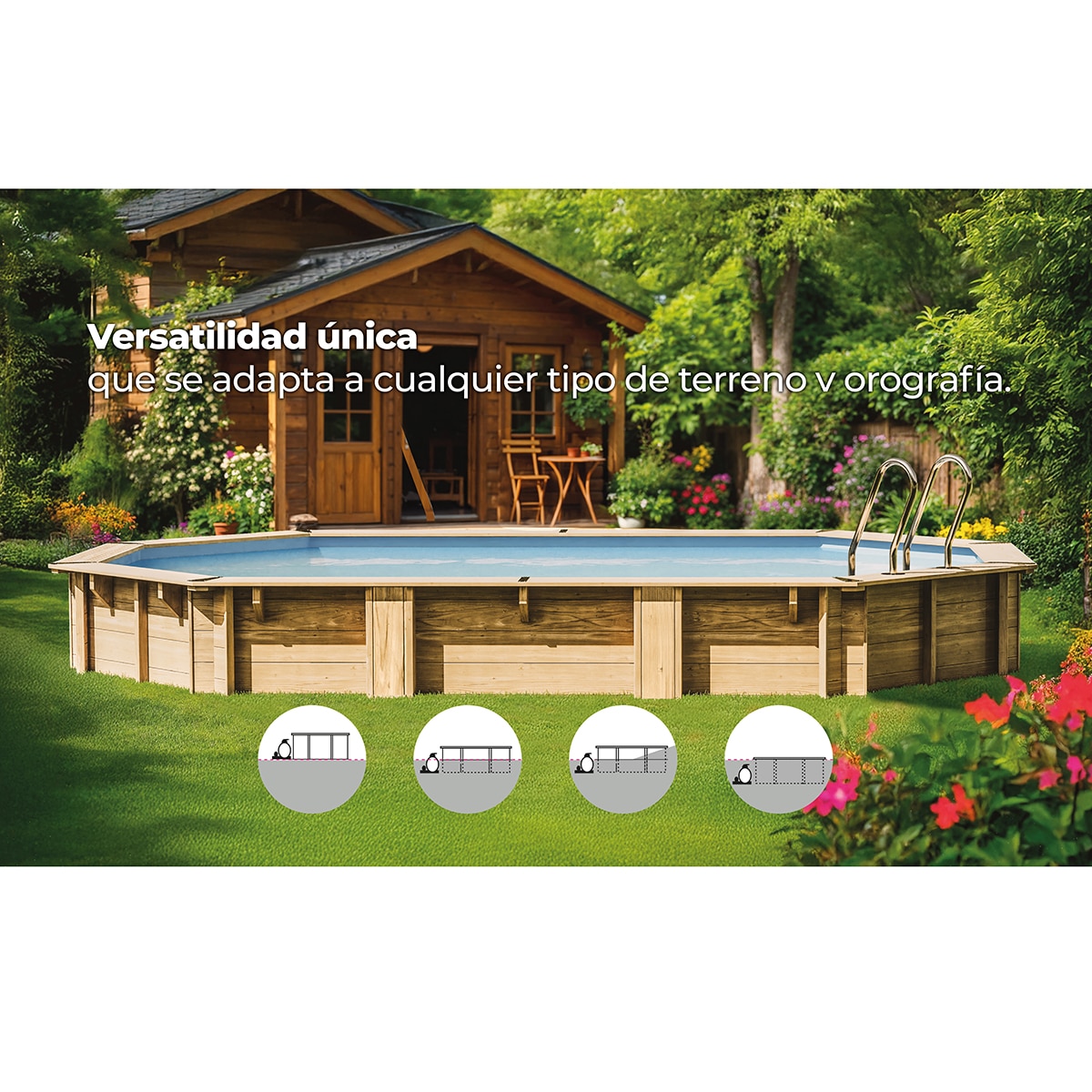 Piscina madera ovalada 536x336x117cm Marrón-13