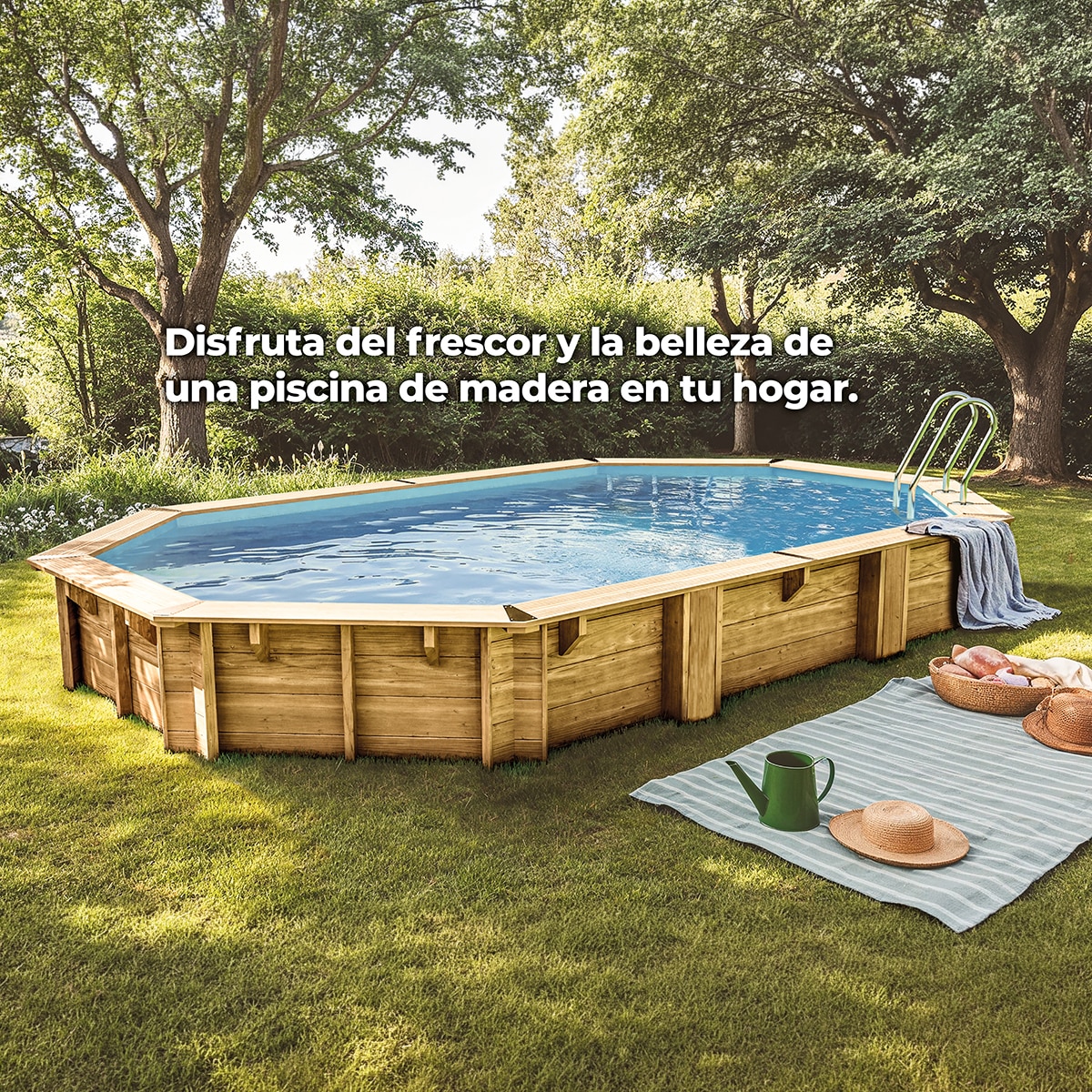Piscina madera ovalada 536x336x117cm Marrón-15