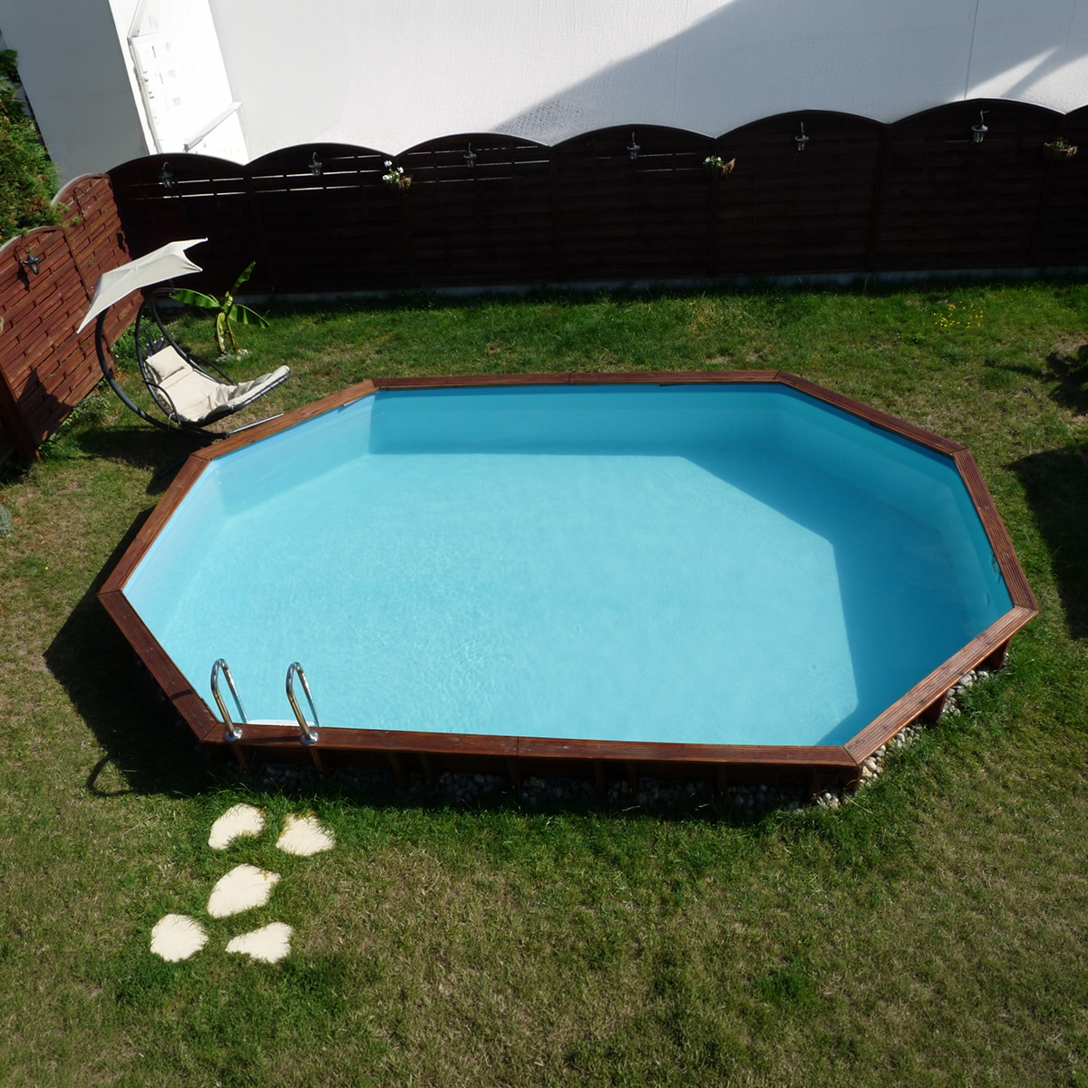 Piscina madera ovalada 436x336x117cm Marrón-11