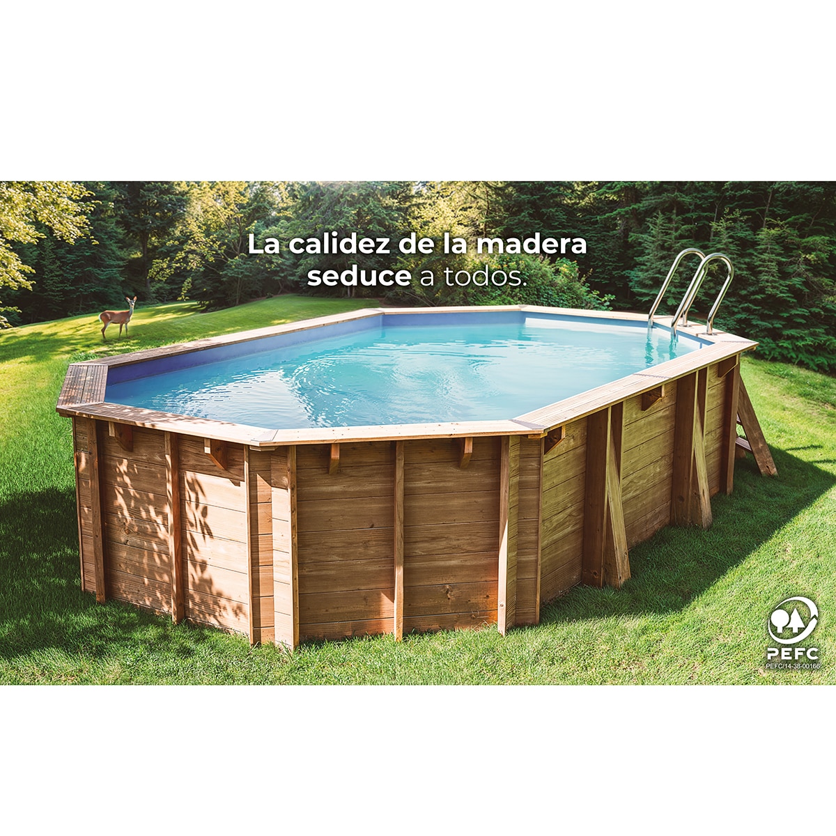 Piscina madera ovalada 436x336x117cm Marrón-13