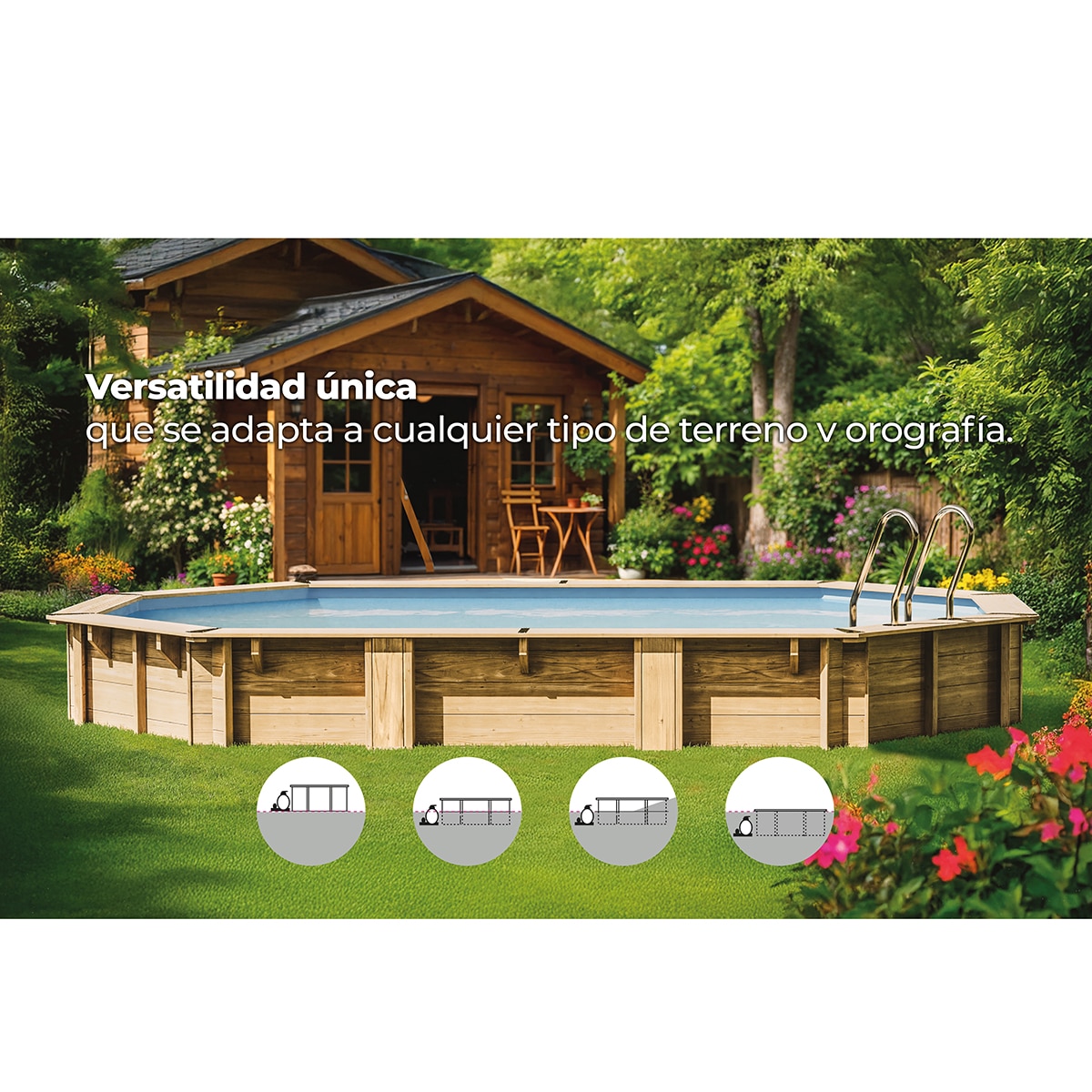 Piscina madera ovalada 436x336x117cm Marrón-15