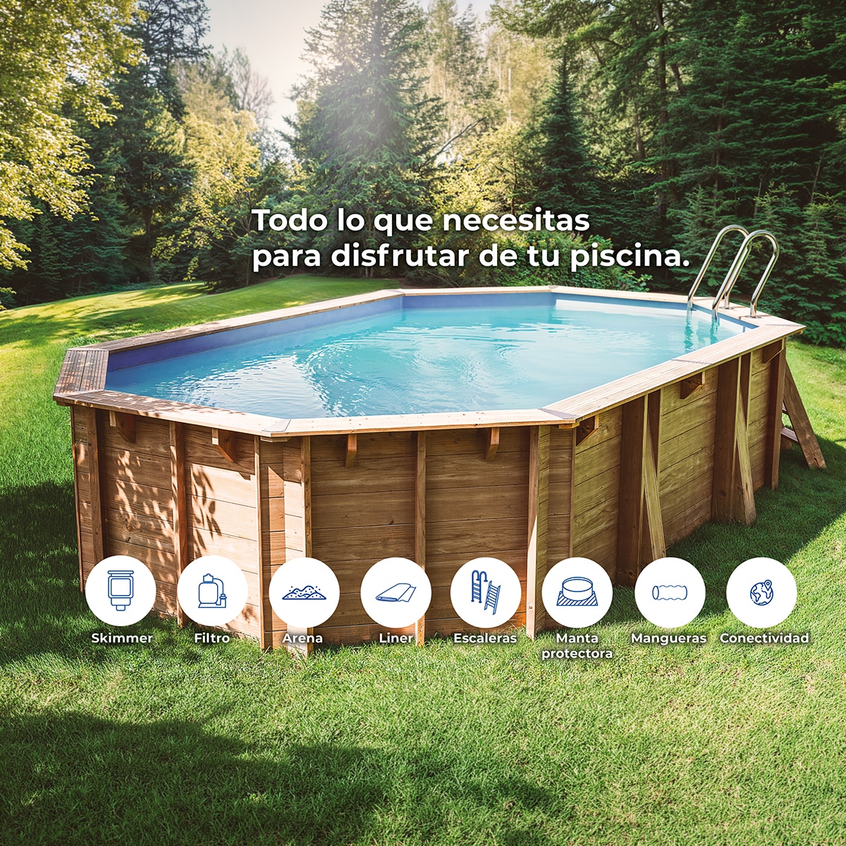 Piscina madera ovalada 436x336x117cm Marrón-17