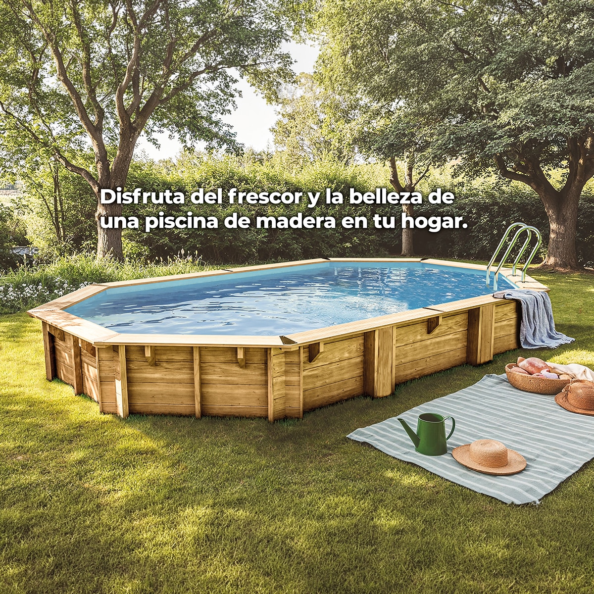 Piscina madera ovalada 436x336x117cm Marrón-19