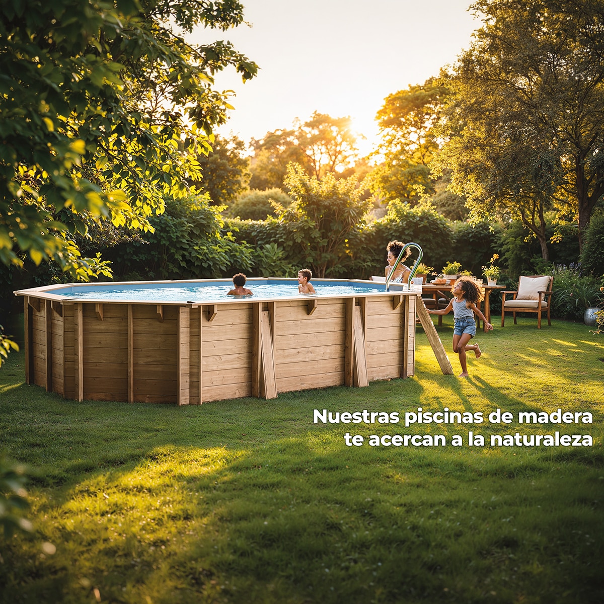 Piscina madera ovalada 436x336x117cm Marrón-20