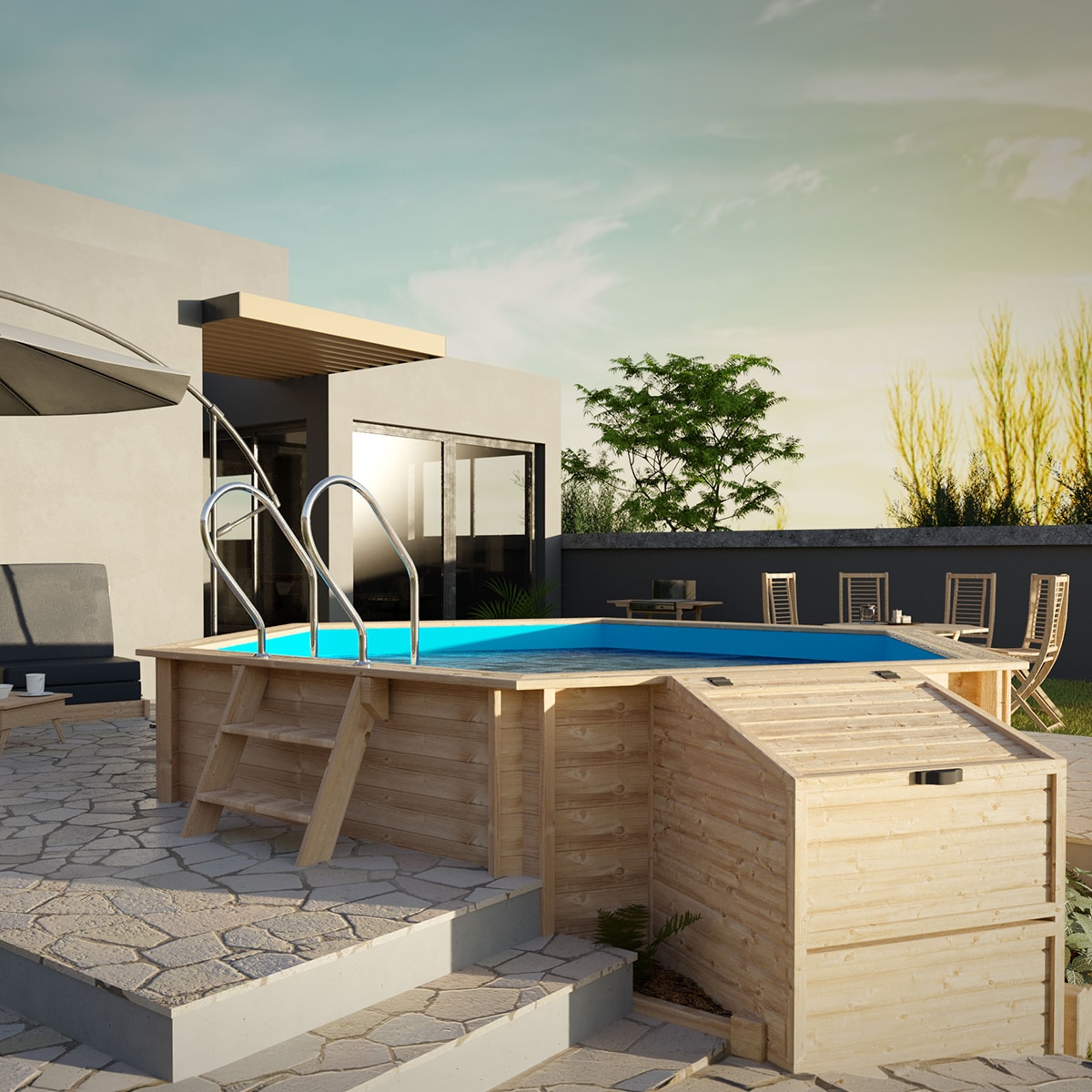 Piscina madera redonda 500x127cm Marrón-2