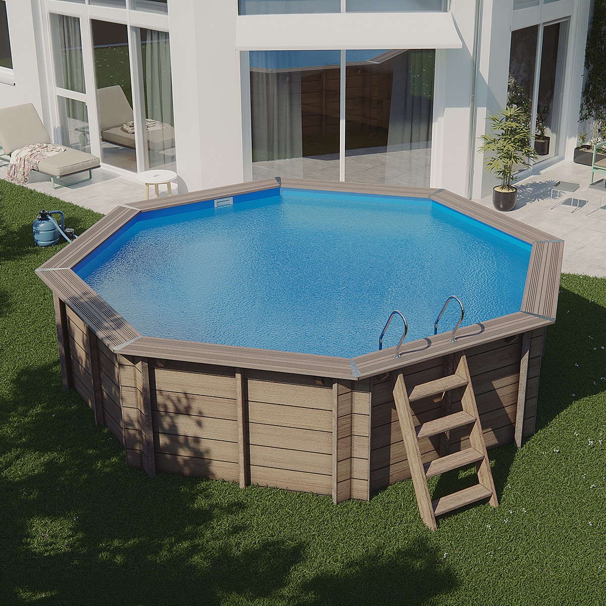 Piscina madera redonda 500x127cm Marrón-4