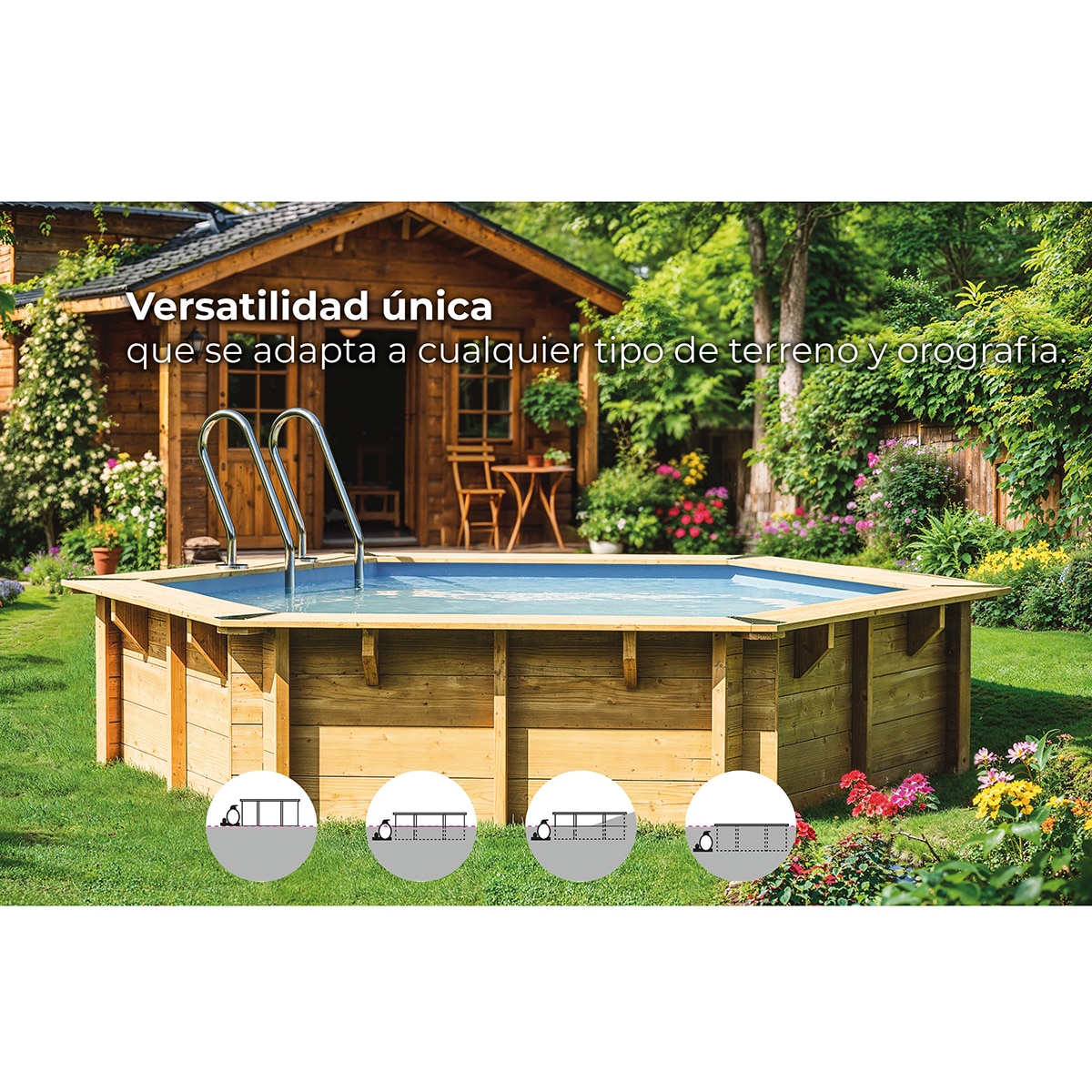Piscina madera redonda 500x127cm Marrón-14