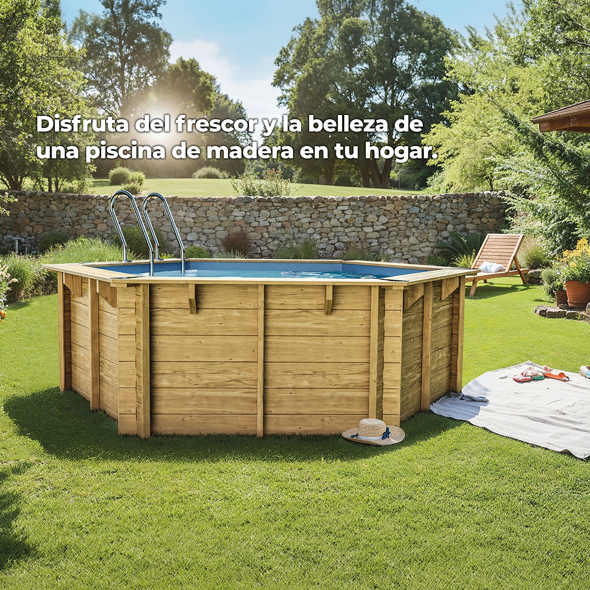 Piscina madera redonda 500x127cm Marrón-17