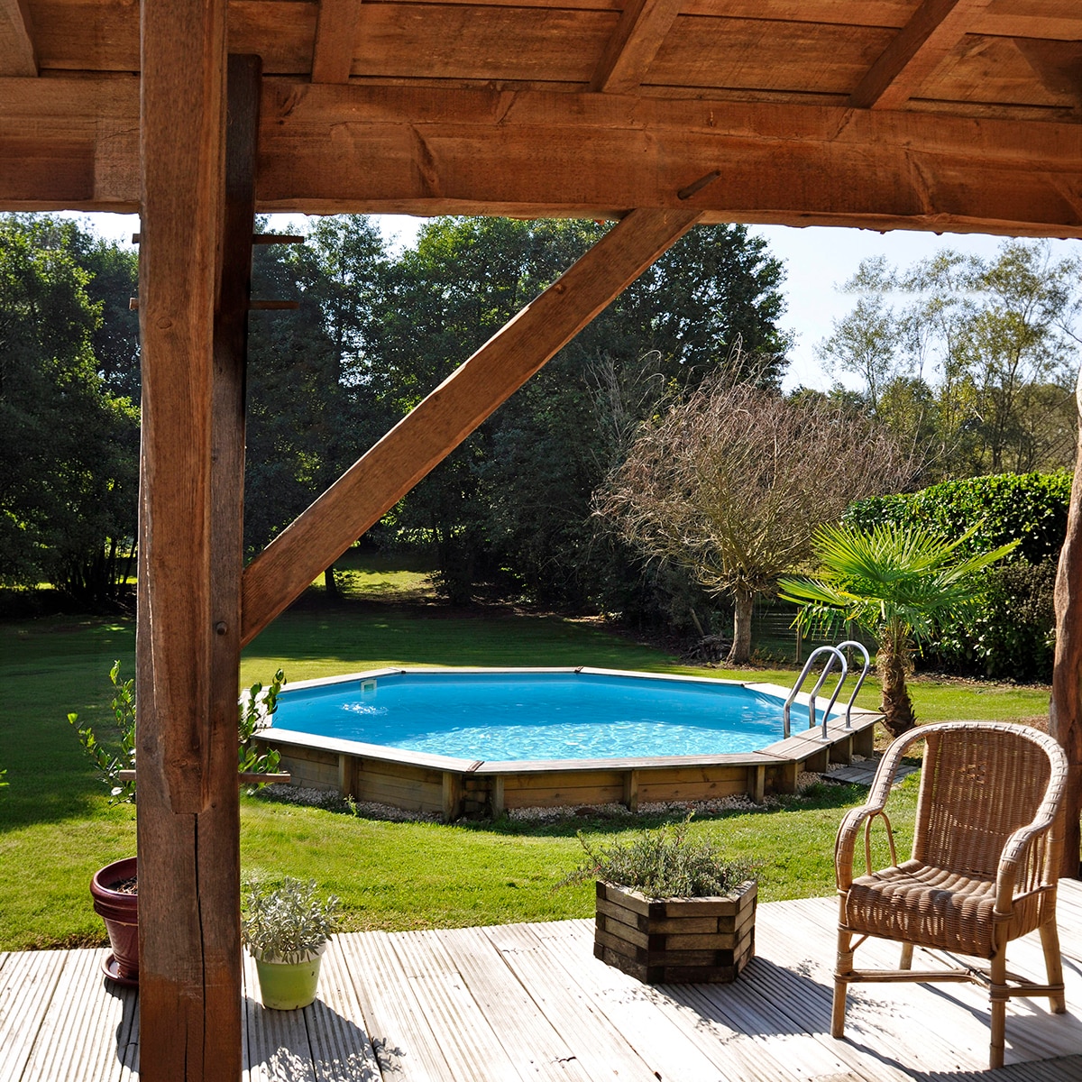 Piscina madera redonda 400x119cm Marrón-8