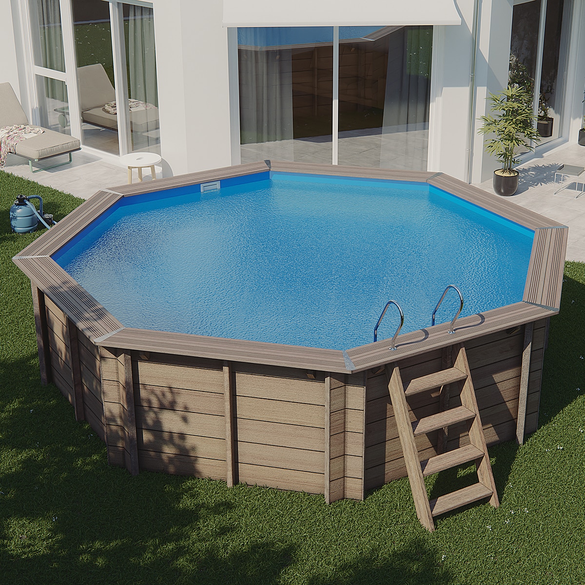 Piscina madera redonda 400x119cm Marrón-11