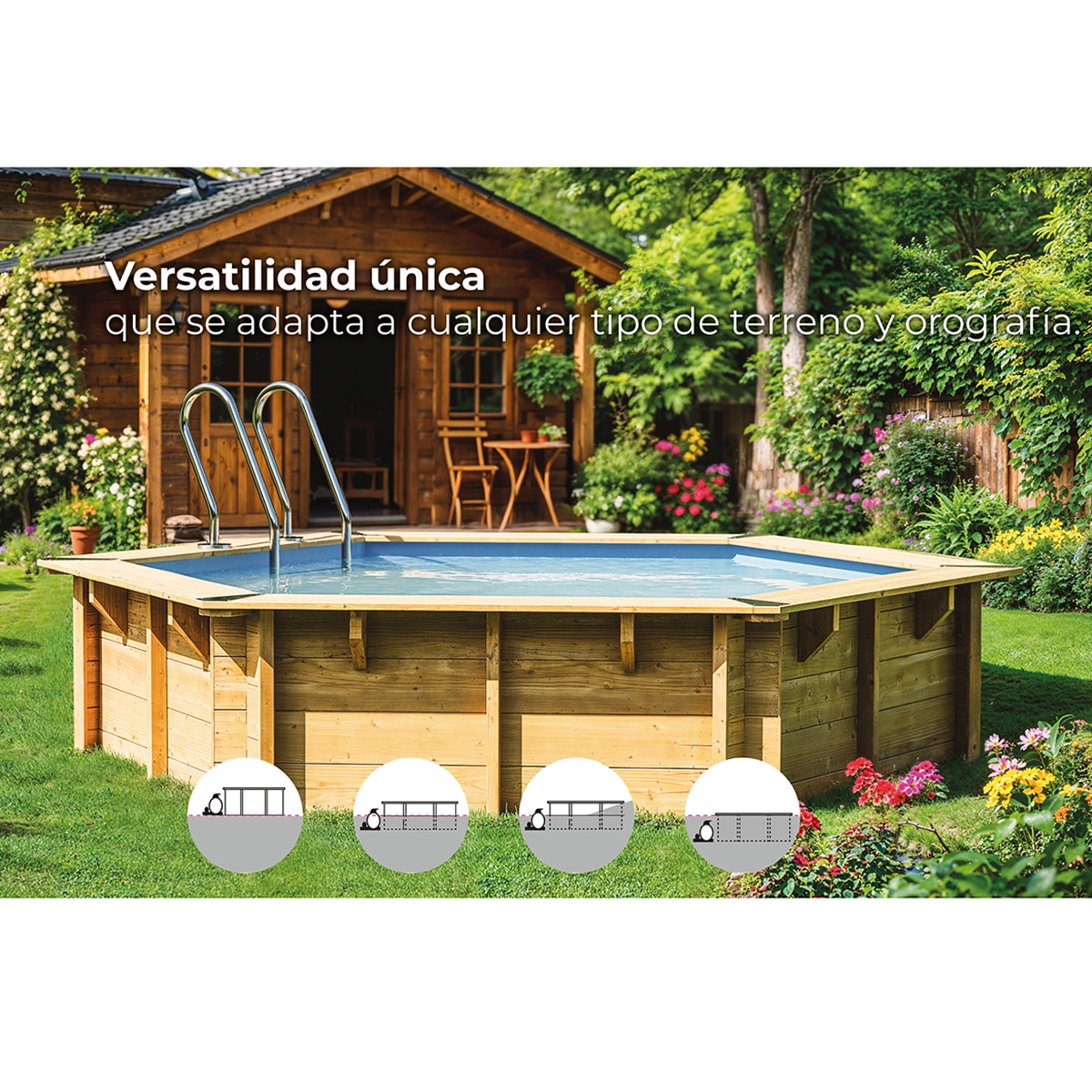 Piscina madera redonda 400x119cm Marrón-12