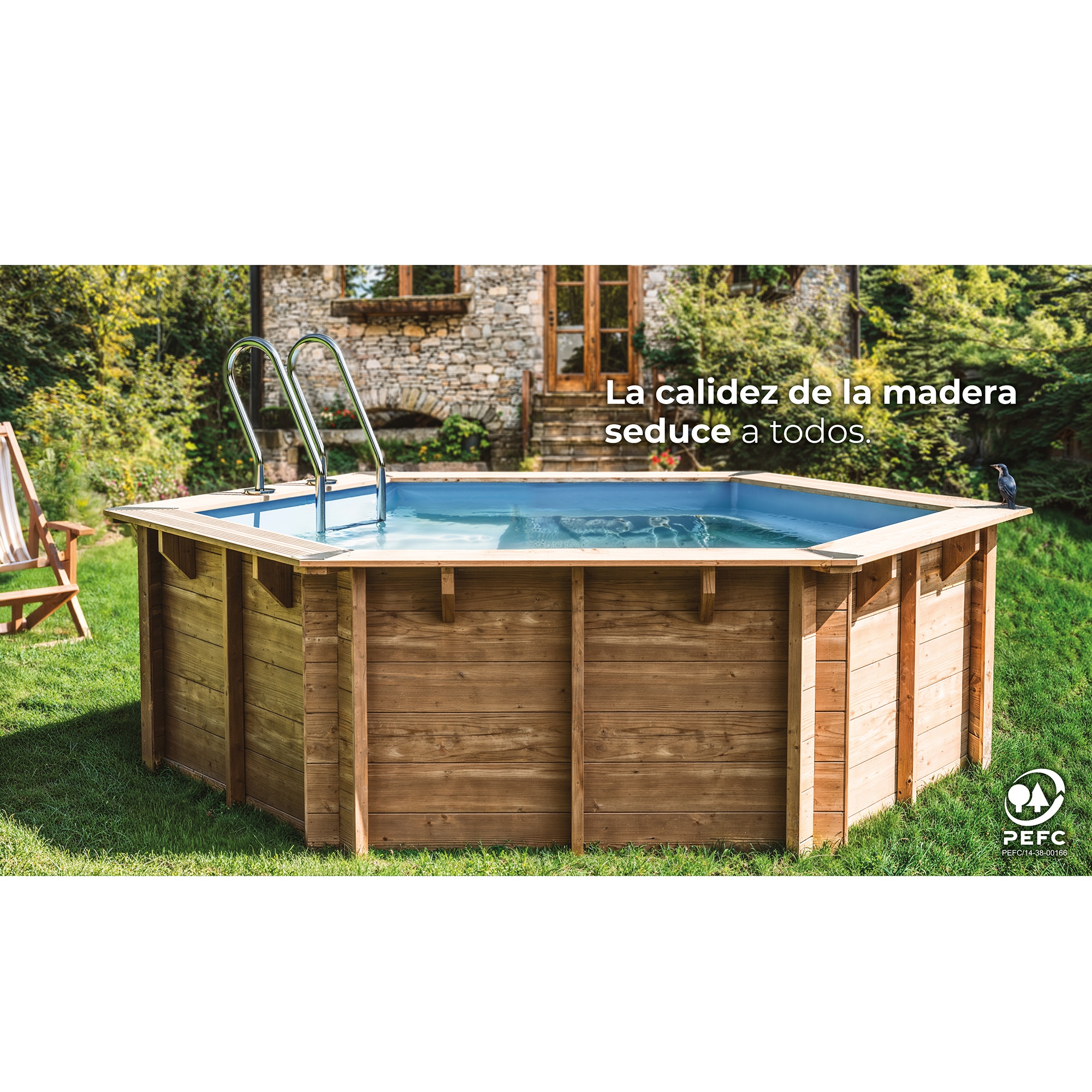 Piscina madera redonda 400x119cm Marrón-14