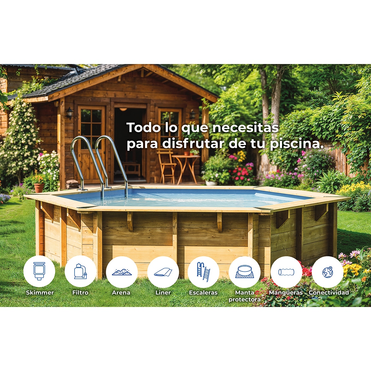 Piscina madera redonda 400x119cm Marrón-17