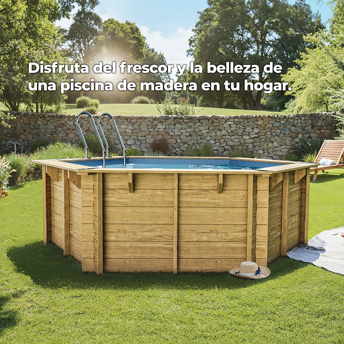 Piscina madera redonda 400x119cm Marrón-19